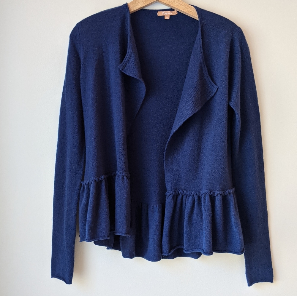 Navy Ruffle-Hem Open Cardigan - Unbranded